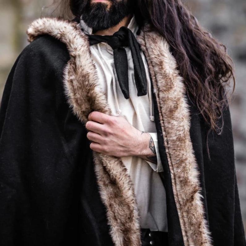 Black Hooded Pirate Cape | Wool with Faux Fur Trim - Image 3