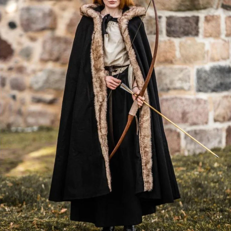 Black Hooded Pirate Cape | Wool with Faux Fur Trim - Image 5