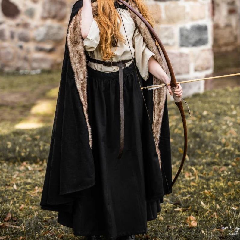 Black Hooded Pirate Cape | Wool with Faux Fur Trim - Image 7