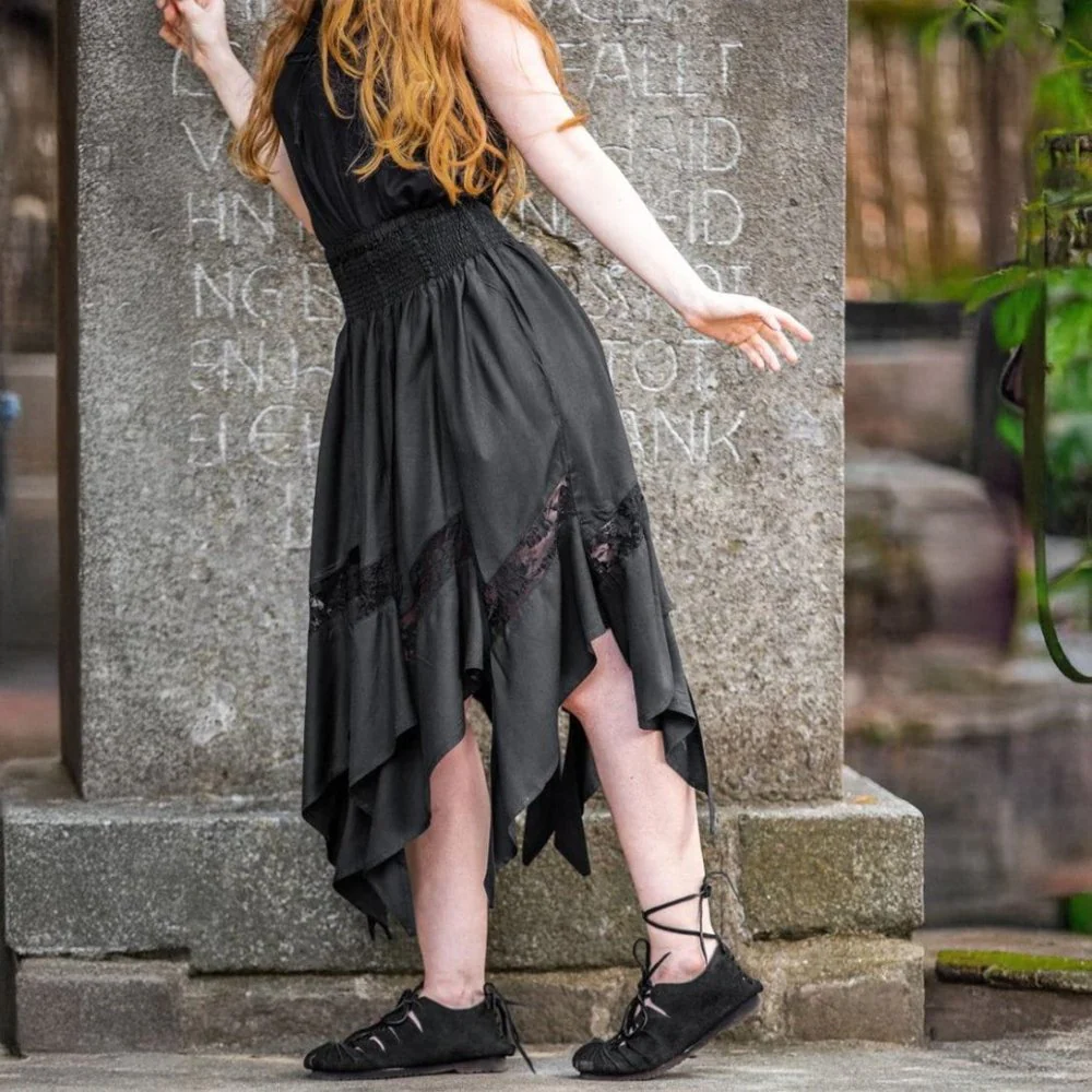 Black Pirate Skirt with Elastic Waistband | Lace Detailing - Image 3