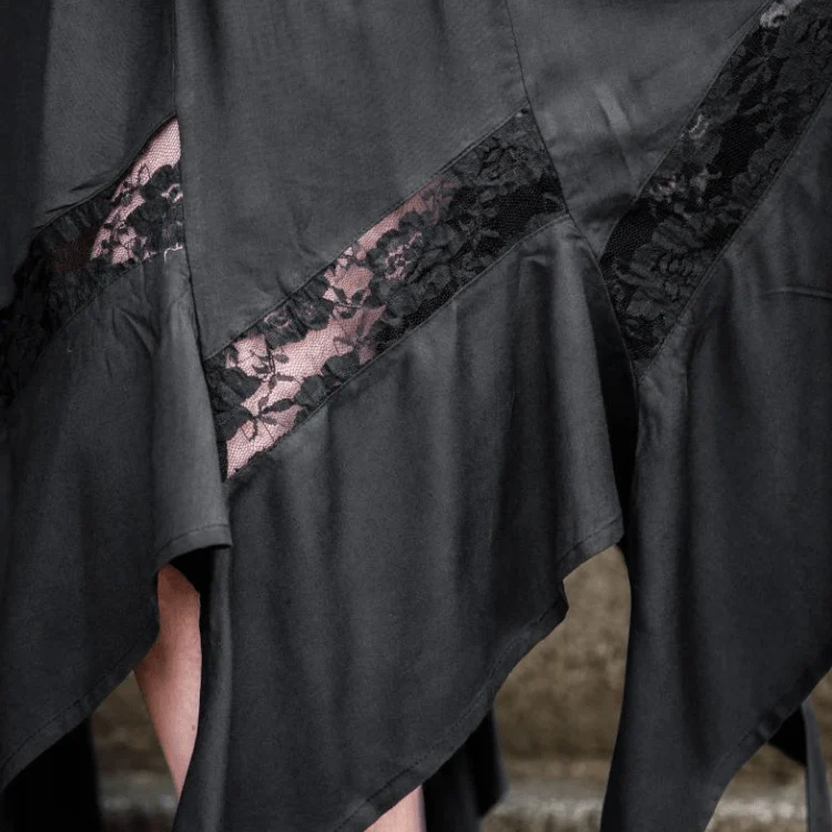 Black Pirate Skirt with Elastic Waistband | Lace Detailing - Image 4