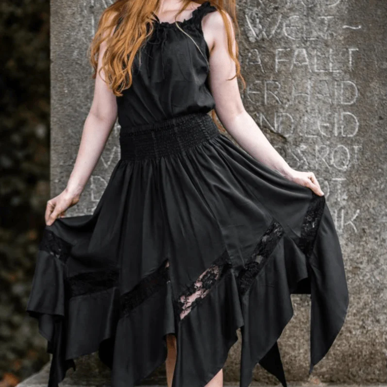 Black Pirate Skirt with Elastic Waistband | Lace Detailing - Image 6