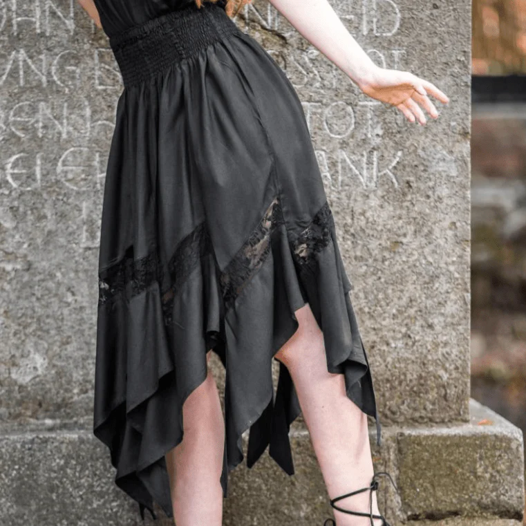 Black Pirate Skirt with Elastic Waistband | Lace Detailing - Image 8