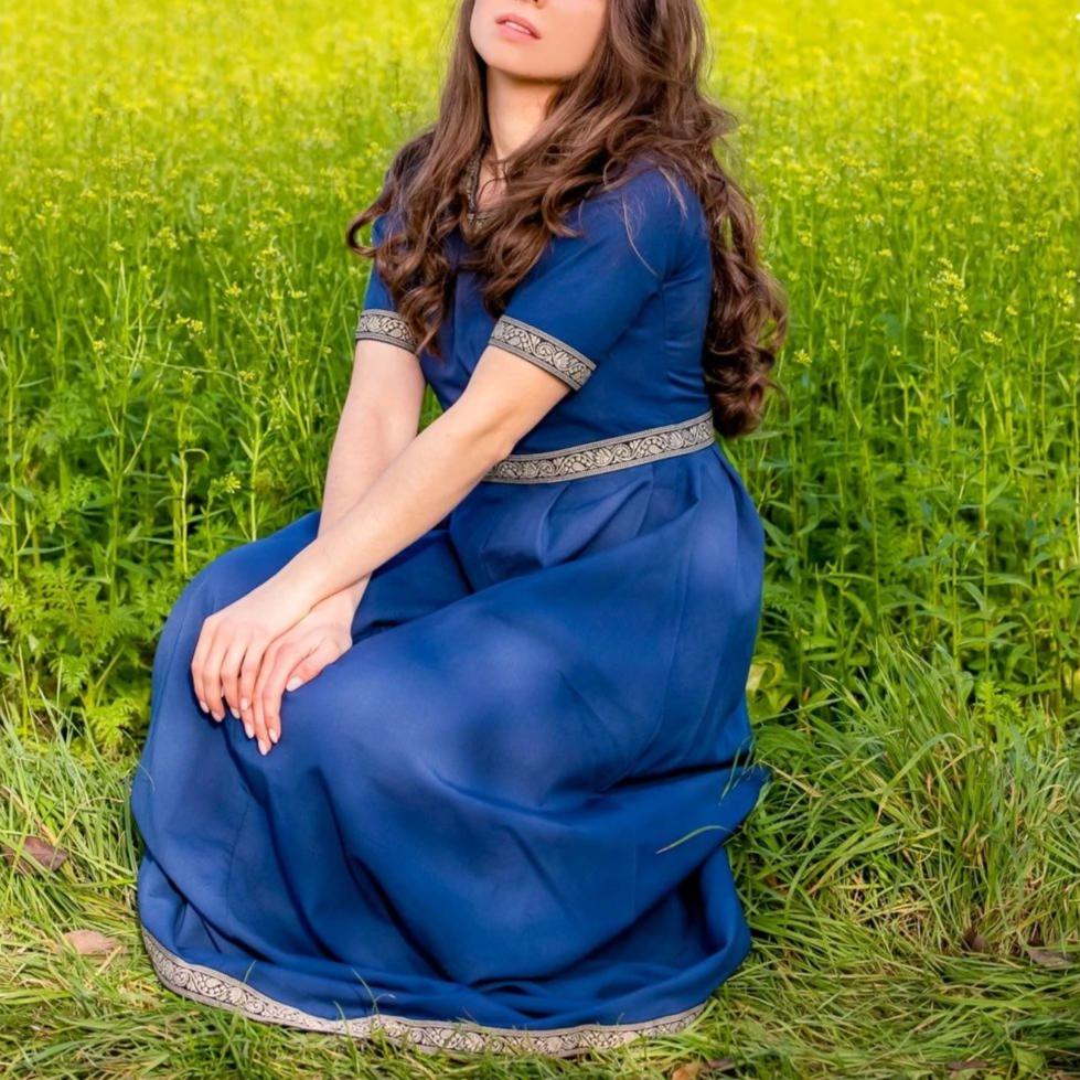 Blue Pirate Dress with Intricate Embroidery | Short Sleeves - Image 4