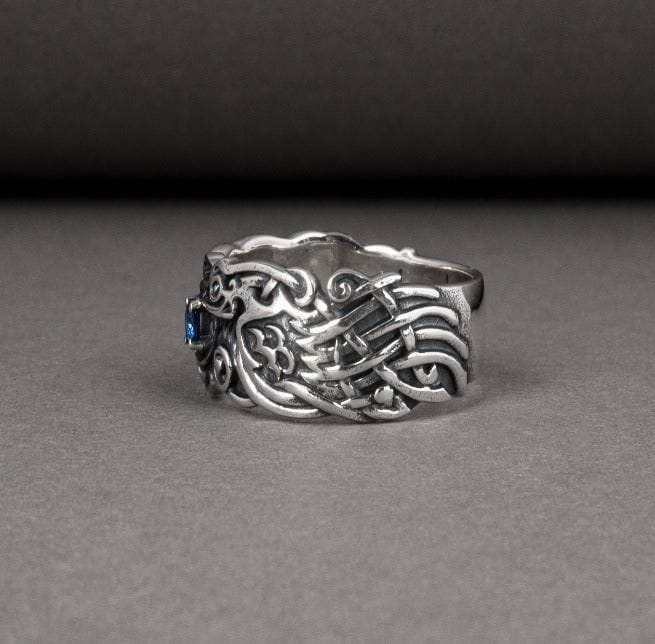 Old Norse Odin's Ravens Pirate Ring | Sterling Silver & Gold - Image 4