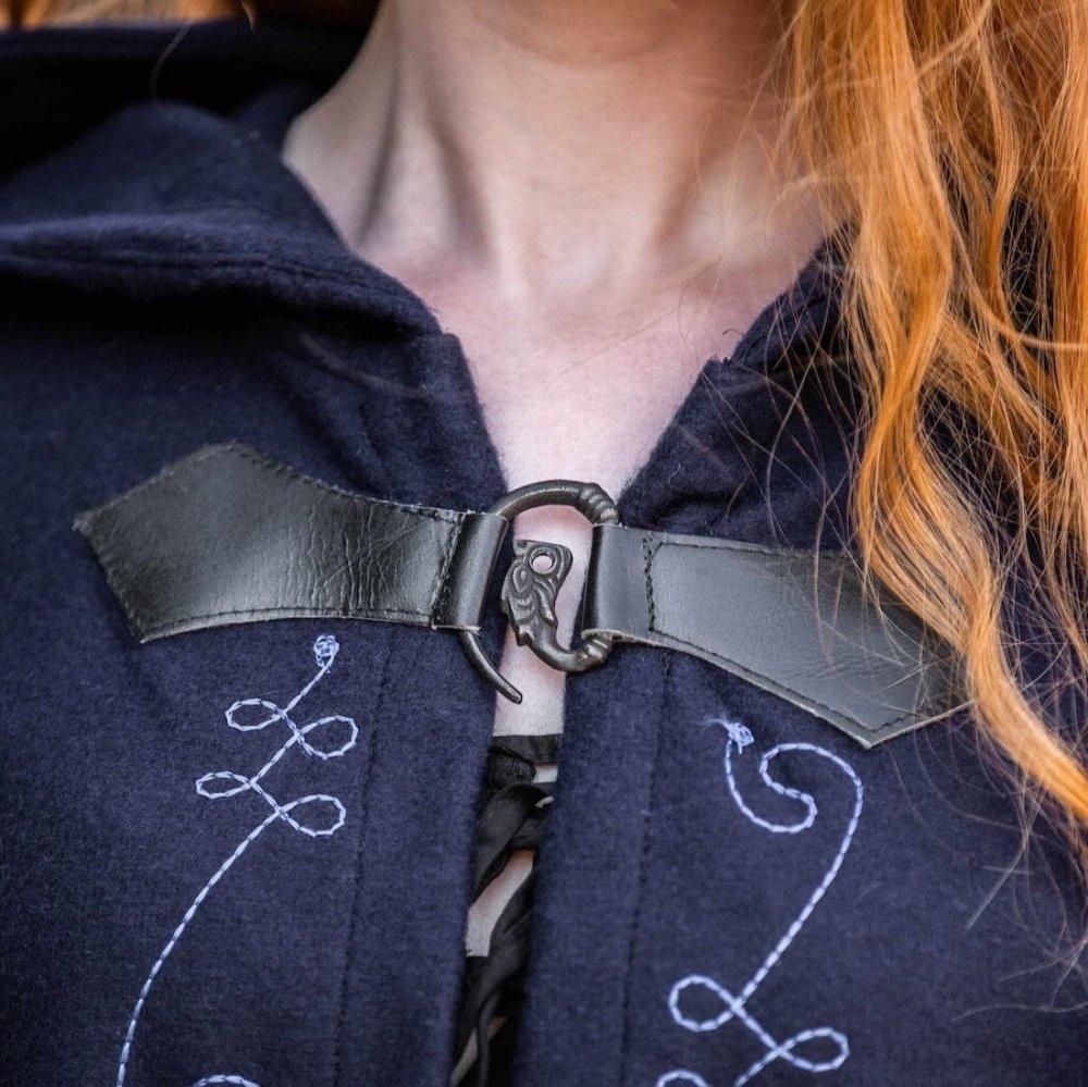 Hooded Pirate Cloak | Embroidered Cape with Wolf Head Clasp - Image 3