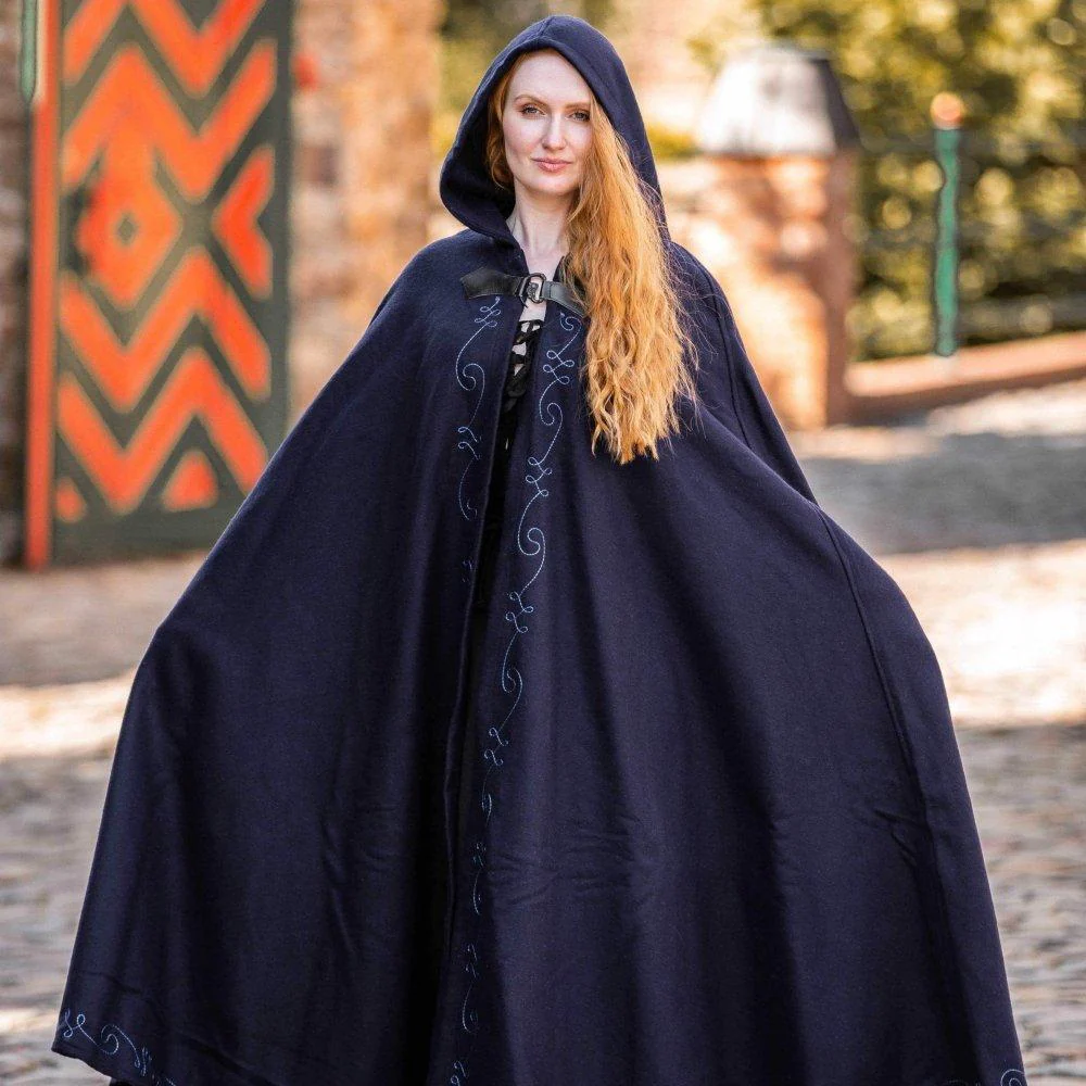 Hooded Pirate Cloak | Embroidered Cape with Wolf Head Clasp - Image 6
