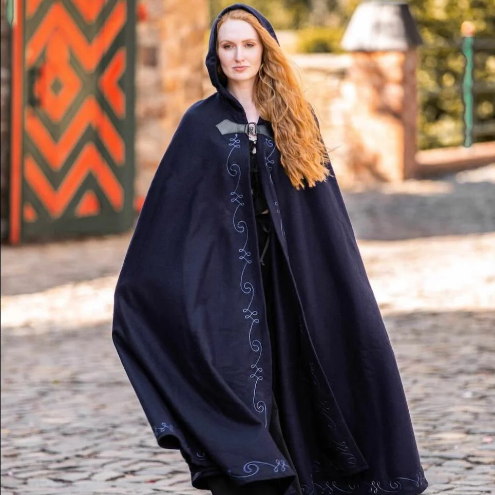 Hooded Pirate Cloak | Embroidered Cape with Wolf Head Clasp - Image 7