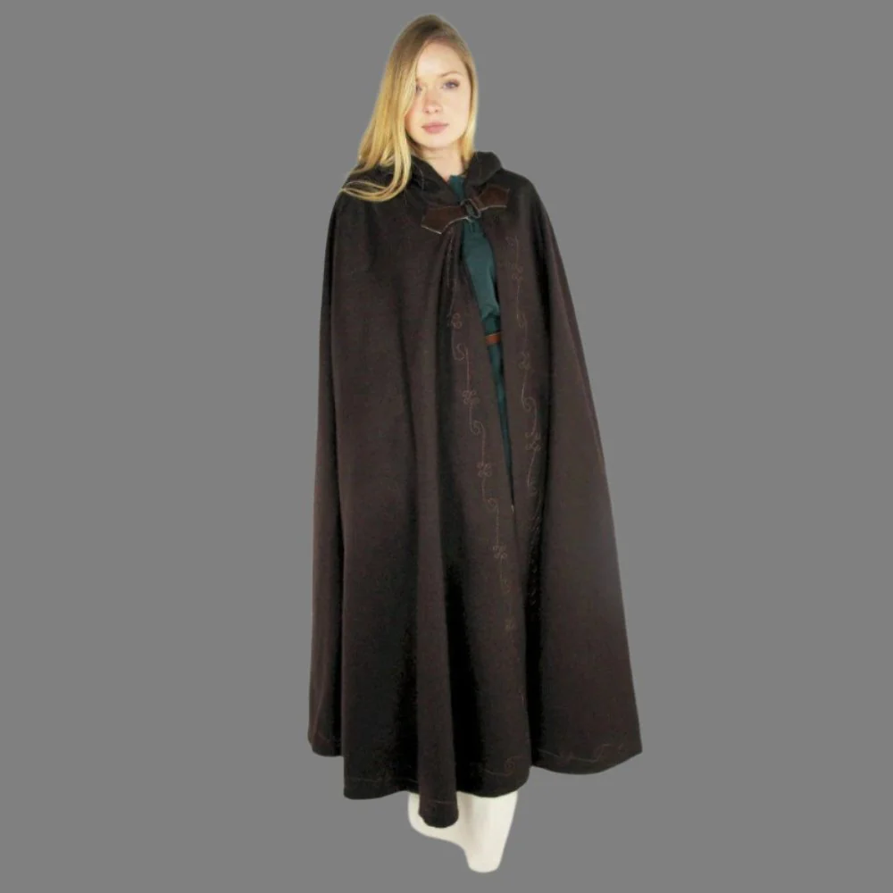 Hooded Pirate Cloak | Embroidered Cape with Wolf Head Clasp - Image 8