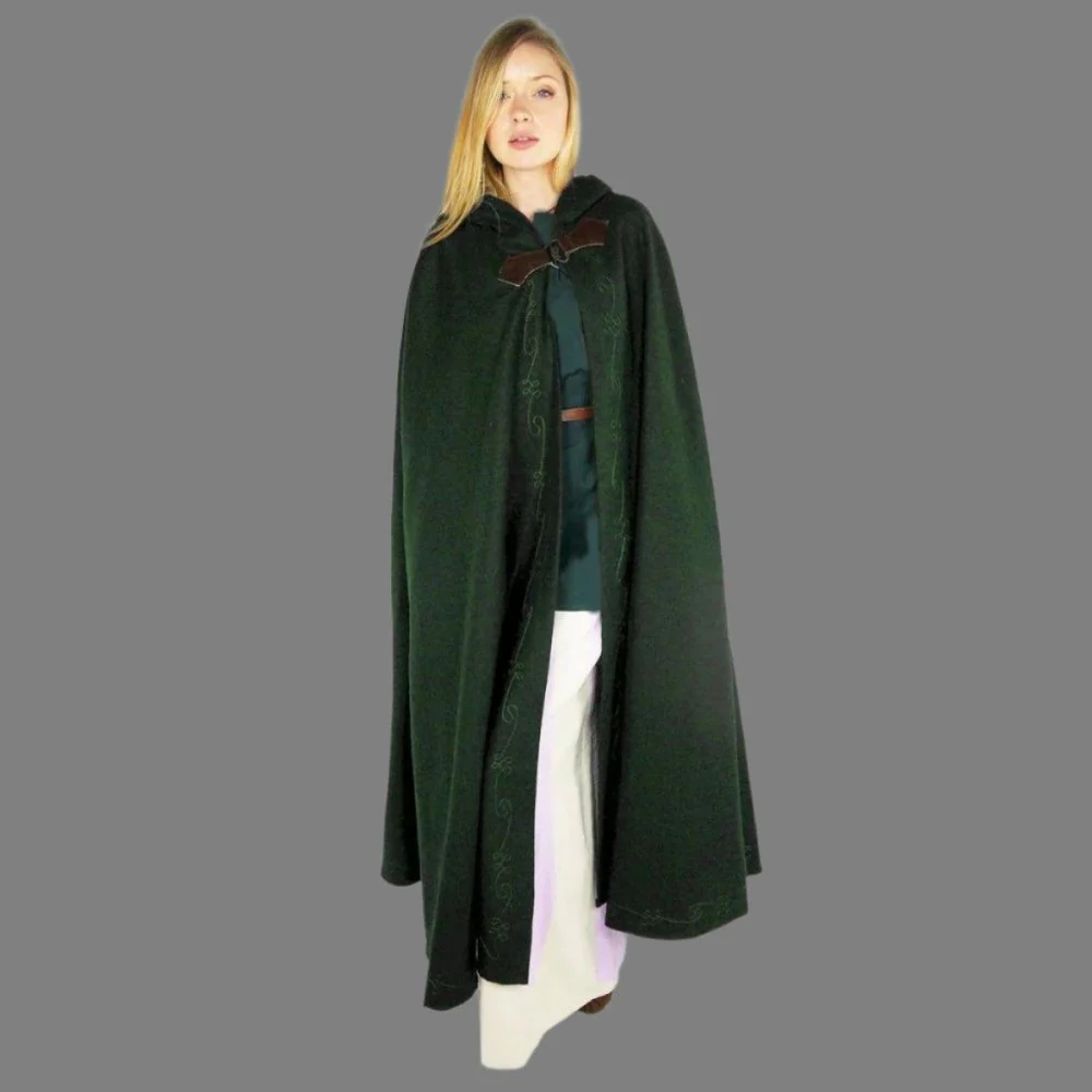 Hooded Pirate Cloak | Embroidered Cape with Wolf Head Clasp - Image 9
