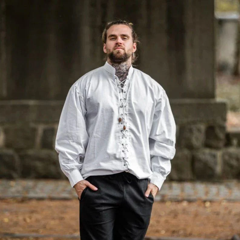Laced Cotton Pirate Shirt | Continuous Cord Lacing | Wooden Buttons - Image 13