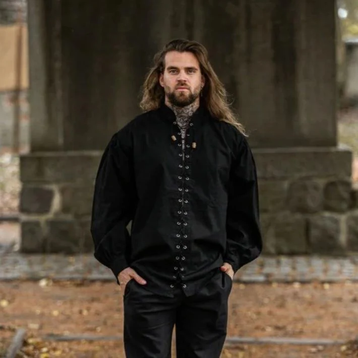 Laced Cotton Pirate Shirt | Continuous Cord Lacing | Wooden Buttons - Image 6