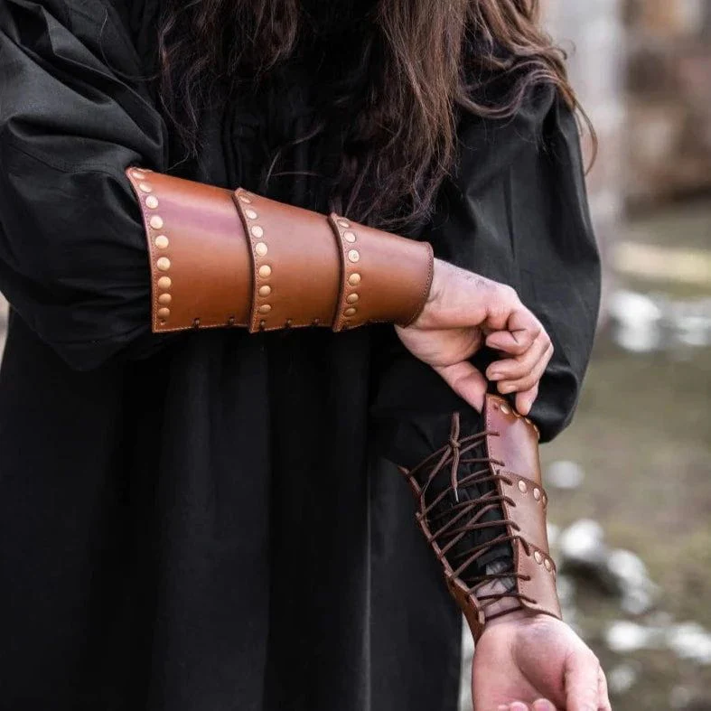 Brown Leather Pirate Arm Bracer |  Rivets - Image 3