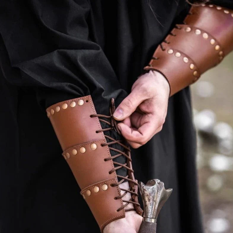 Brown Leather Pirate Arm Bracer |  Rivets - Image 4