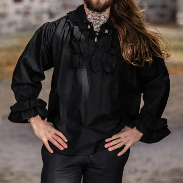 Black Long Sleeve Pirate Shirt With Ruffles - Image 5