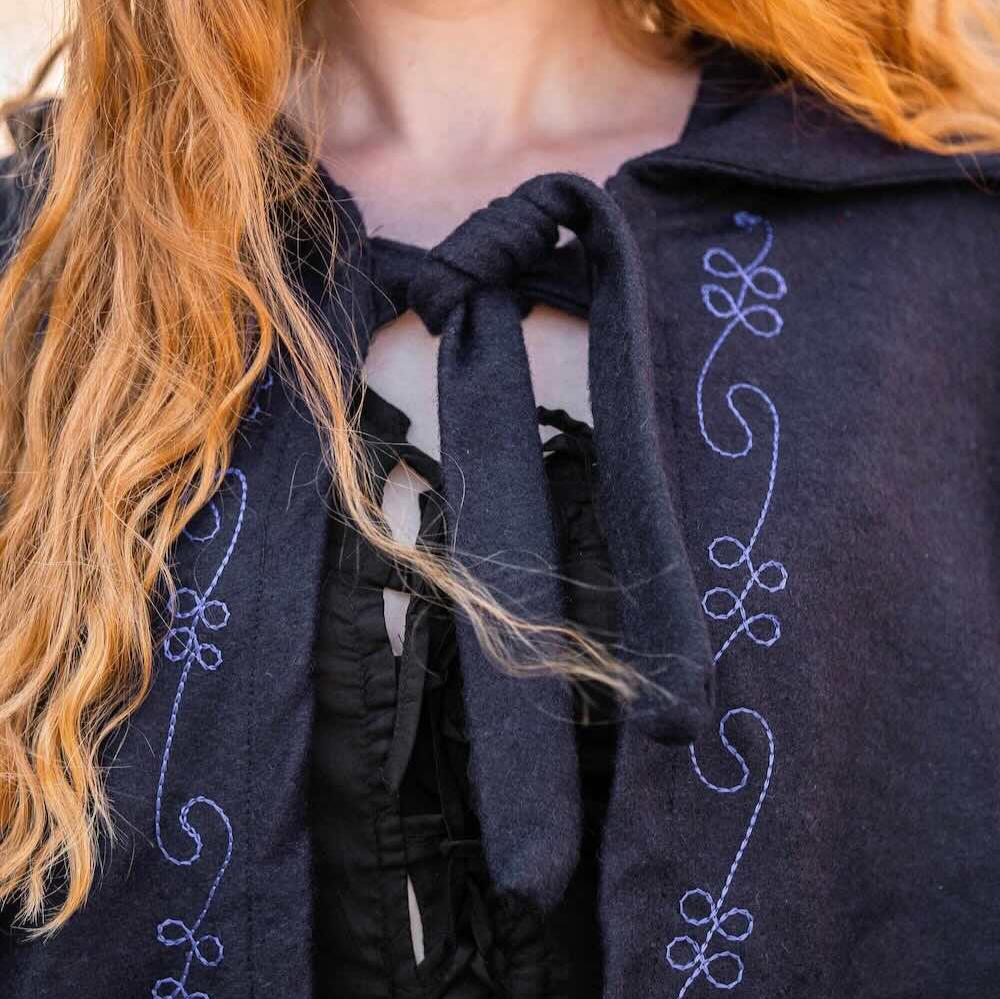Long Wool Pirate Cloak | Hand Stitched Embroidery - Image 3