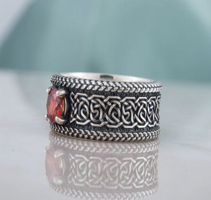Sterling Silver Ornament Pirate Ring | Norse-Inspired | Custom Sizing - Image 4