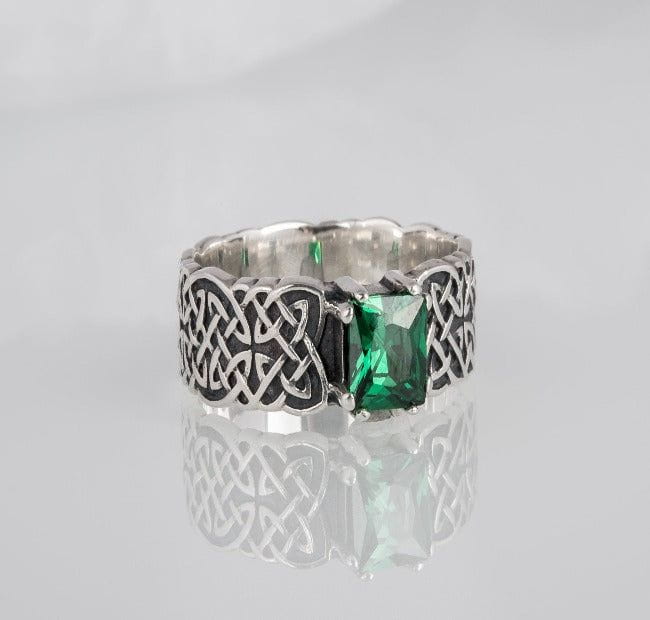 Handcrafted Sterling Silver Ornament Pirate Ring | Green Cubic Zirconia - Image 8