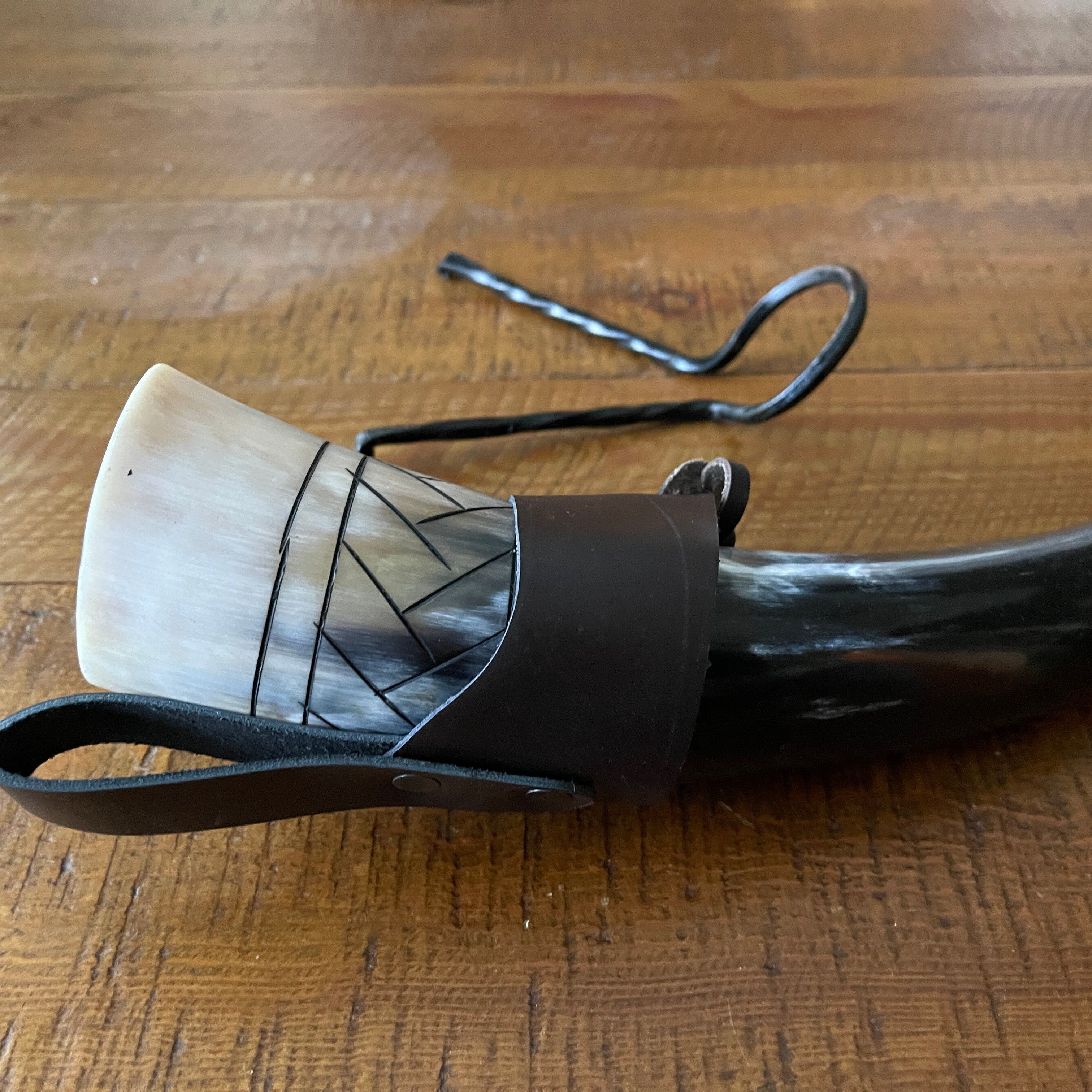 Pirate Drinking Horn with Belt Loop and Iron Stand - Scale Pattern - Image 3