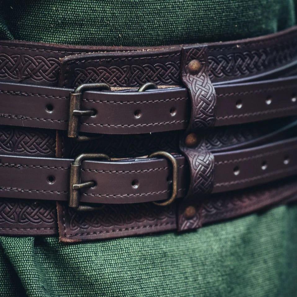 Brown Pirate Thick Leather Double Weapons Belt - Image 3