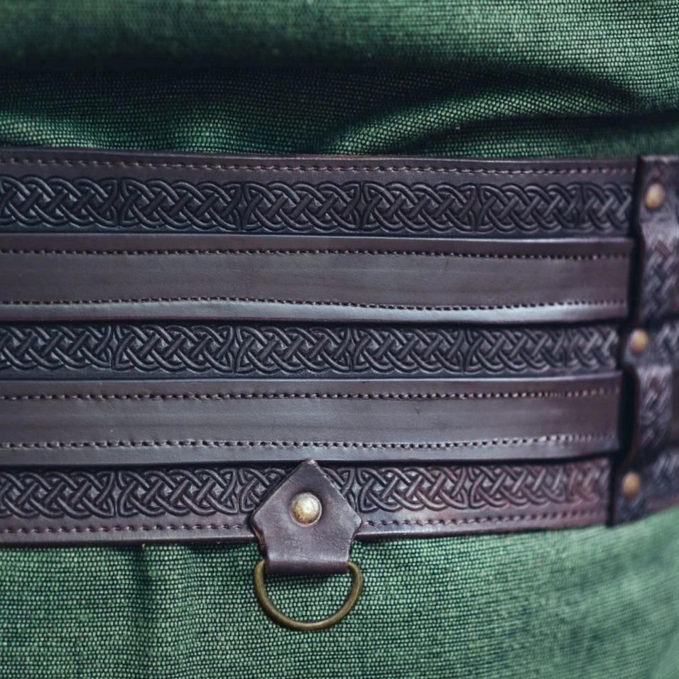 Brown Pirate Thick Leather Double Weapons Belt - Image 4