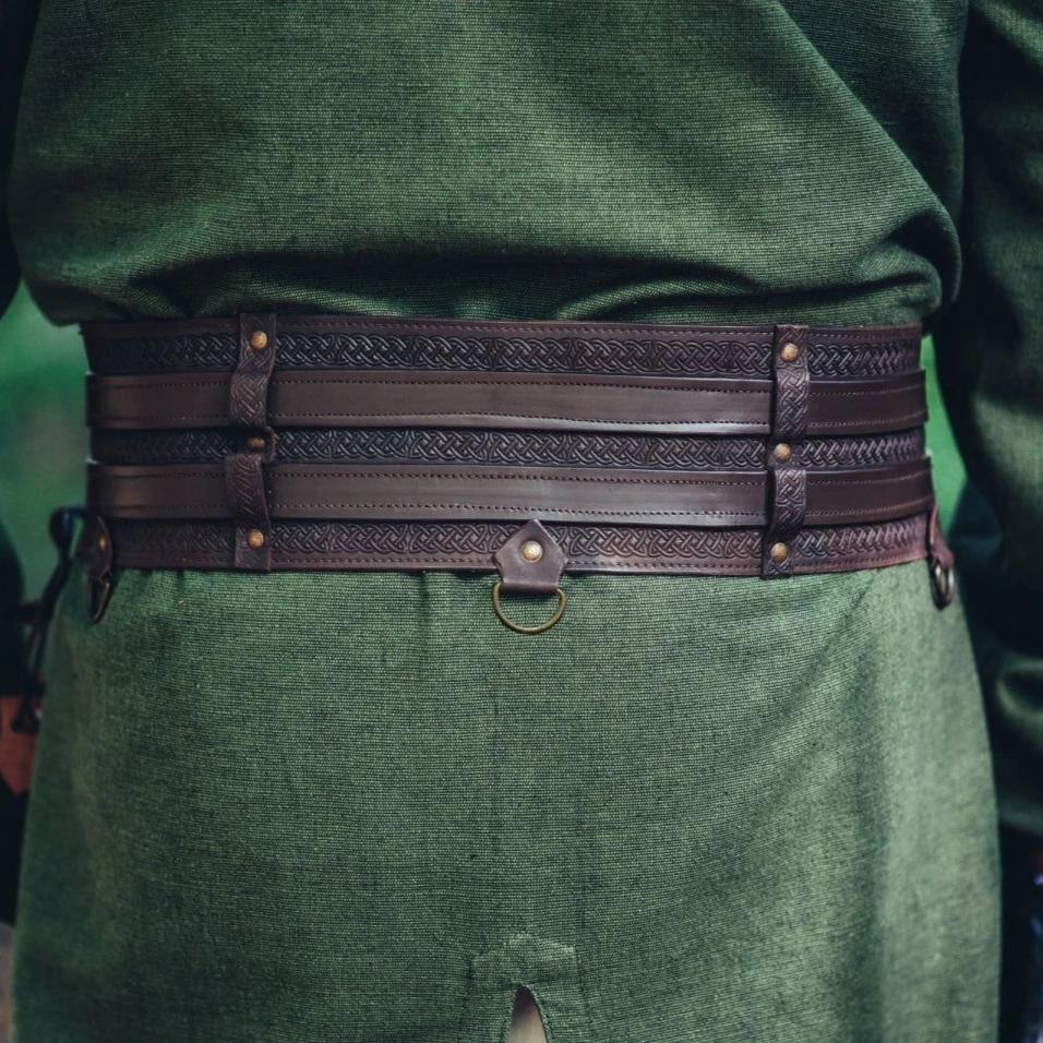 Brown Pirate Thick Leather Double Weapons Belt - Image 5