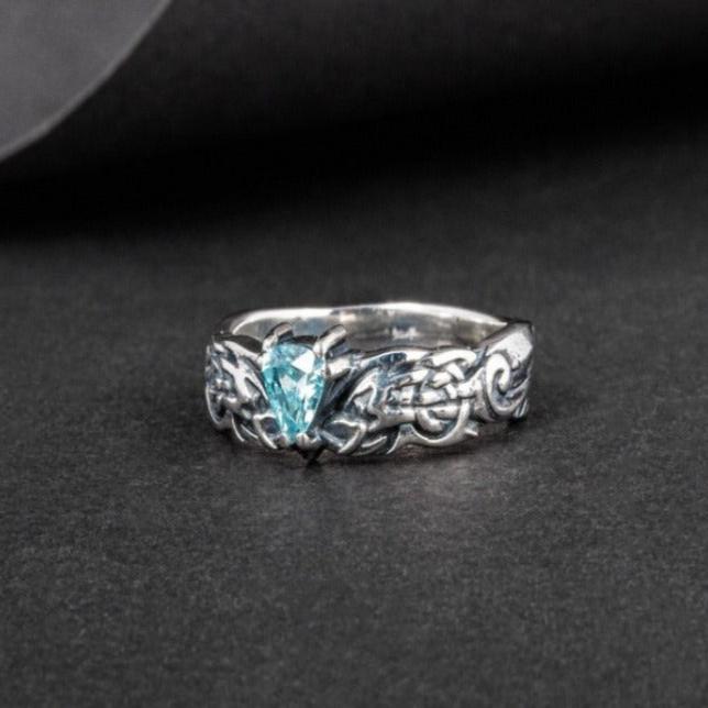 Sterling Silver Pirate Ring | Norse-Inspired Blue CZ Design - Image 3