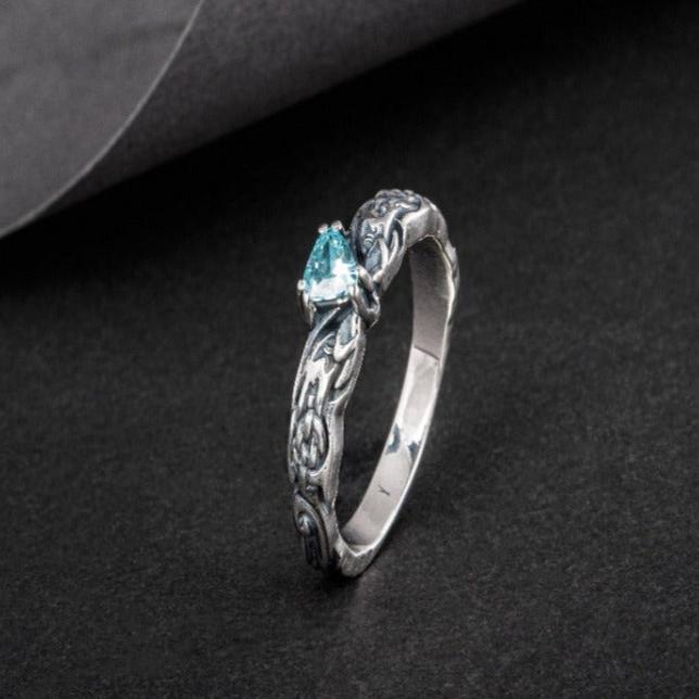 Sterling Silver Pirate Ring | Norse-Inspired Blue CZ Design - Image 4