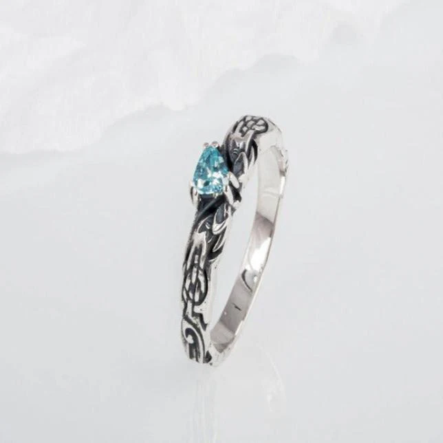 Sterling Silver Pirate Ring | Norse-Inspired Blue CZ Design - Image 5
