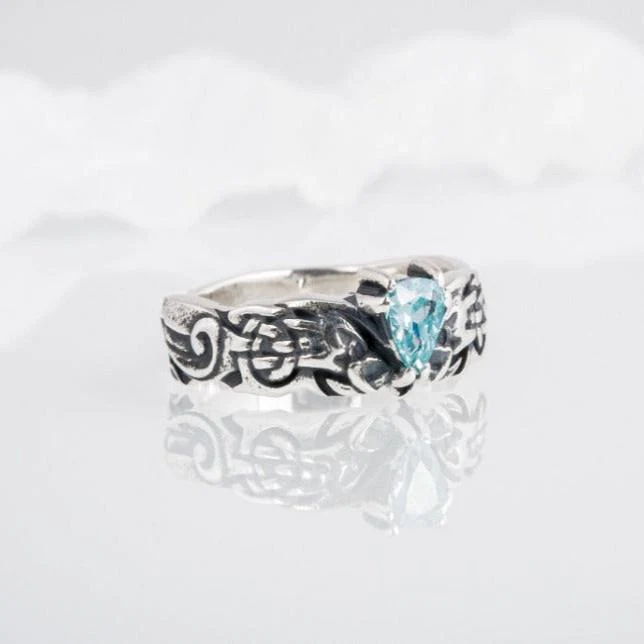 Sterling Silver Pirate Ring | Norse-Inspired Blue CZ Design - Image 6