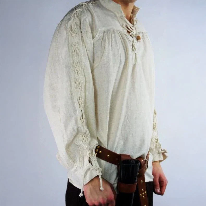 High Collar Lace Up Pirate Shirt With Tie Sleeves - Image 3