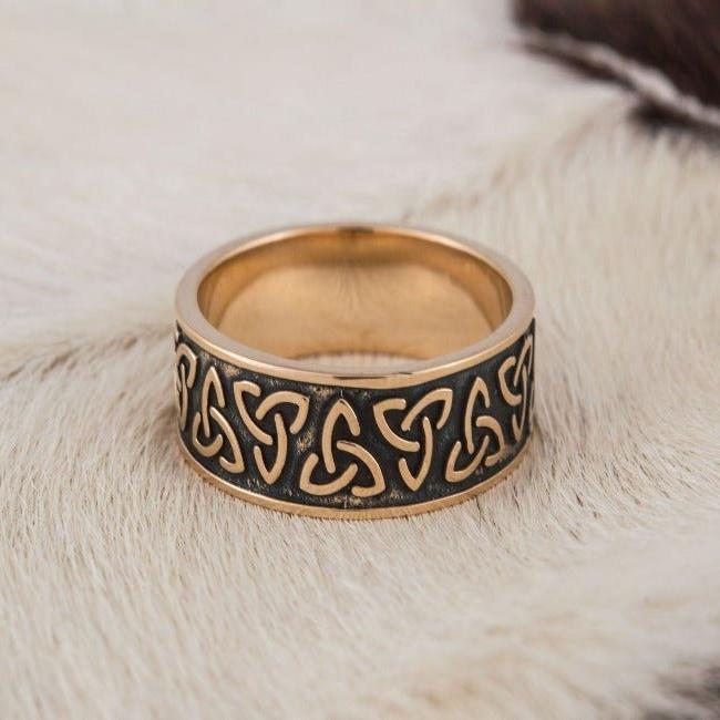 Handcrafted Bronze Pirate Ring | Triquetra Norse Design - Image 3