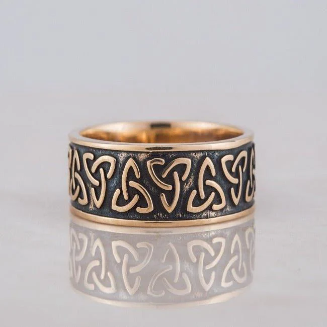 Handcrafted Bronze Pirate Ring | Triquetra Norse Design - Image 4