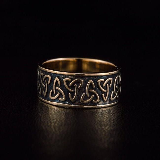 Handcrafted Bronze Pirate Ring | Triquetra Norse Design - Image 7