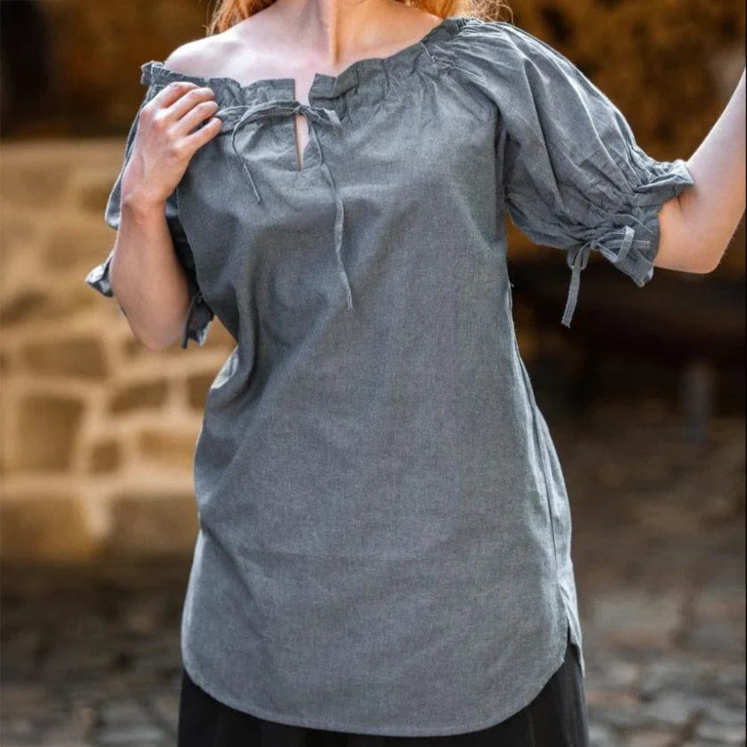 Grey Blue Pirate Blouse | Short Sleeve Sailor's Top - Image 3