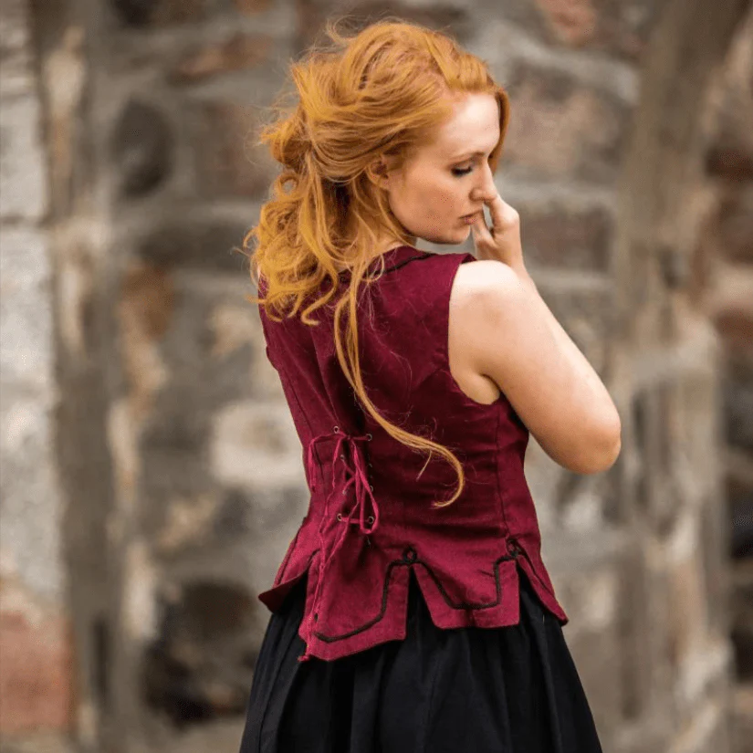 Red Cotton Pirate Wench Bodice | Laced and Embroidered - Image 4