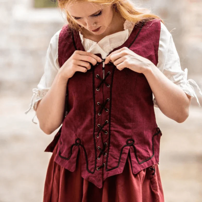 Red Cotton Pirate Wench Bodice | Laced and Embroidered - Image 8
