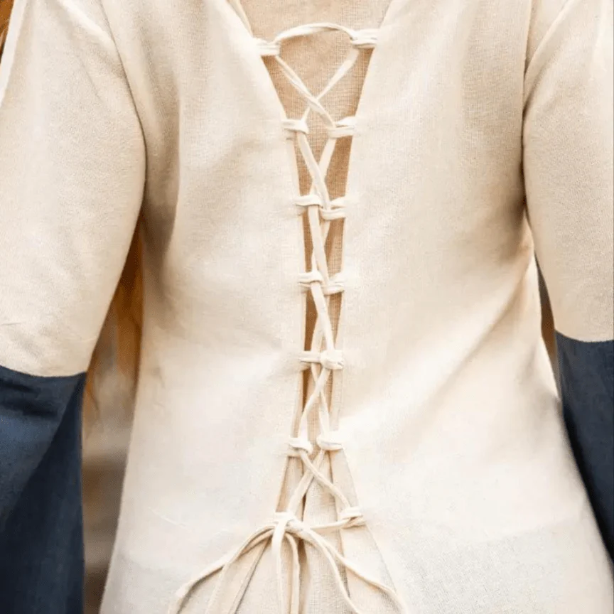Natural and Blue Cotton Viking-Inspired Pirate Dress | Long-Sleeve - Image 11