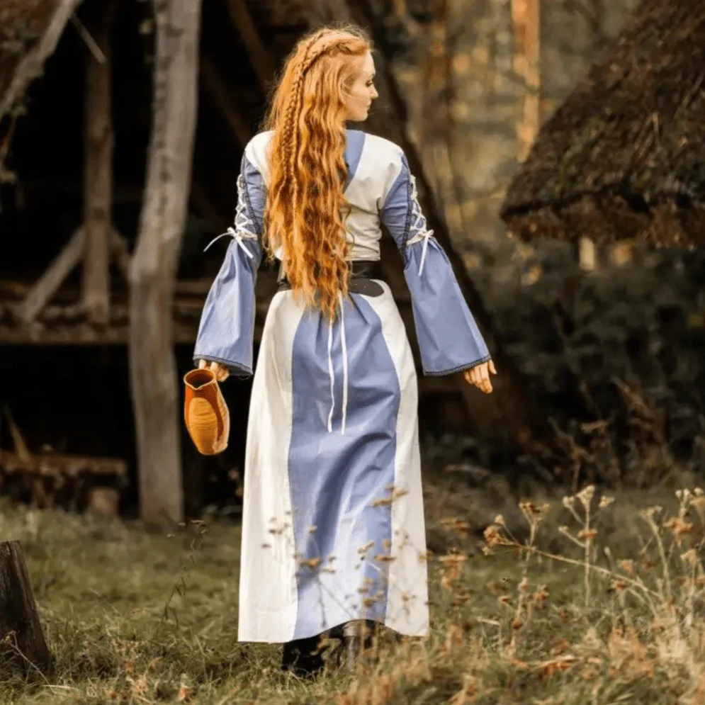 Natural and Blue Pirate Gown | Laced Cotton Dress - Image 3