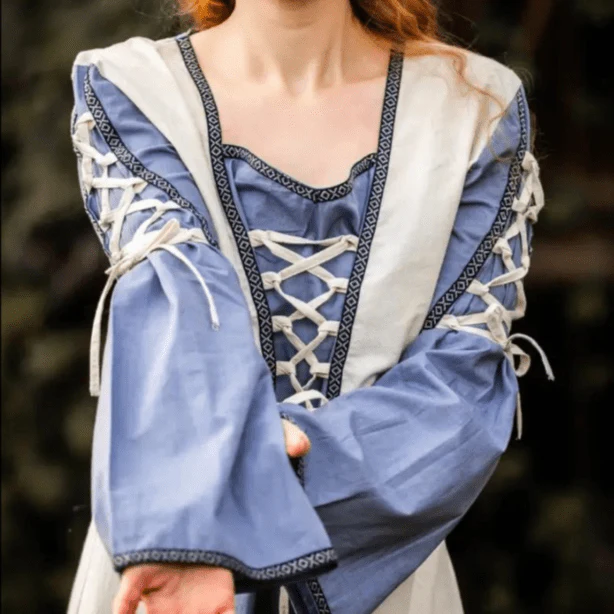 Natural and Blue Pirate Gown | Laced Cotton Dress - Image 4