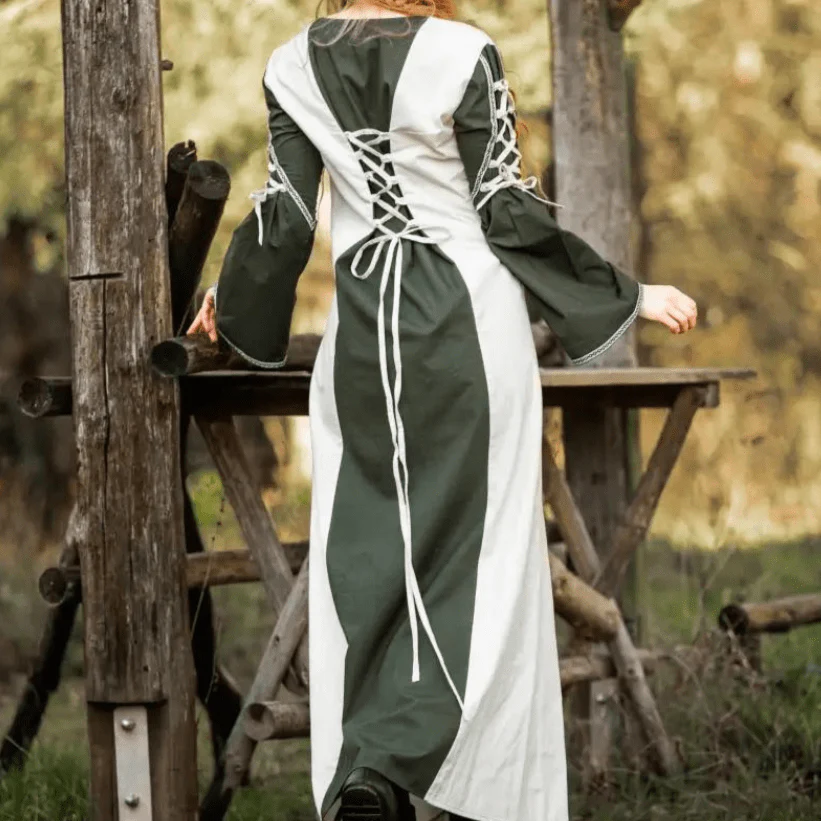 Natural and Green Pirate Gown | Laced Cotton Dress - Image 7
