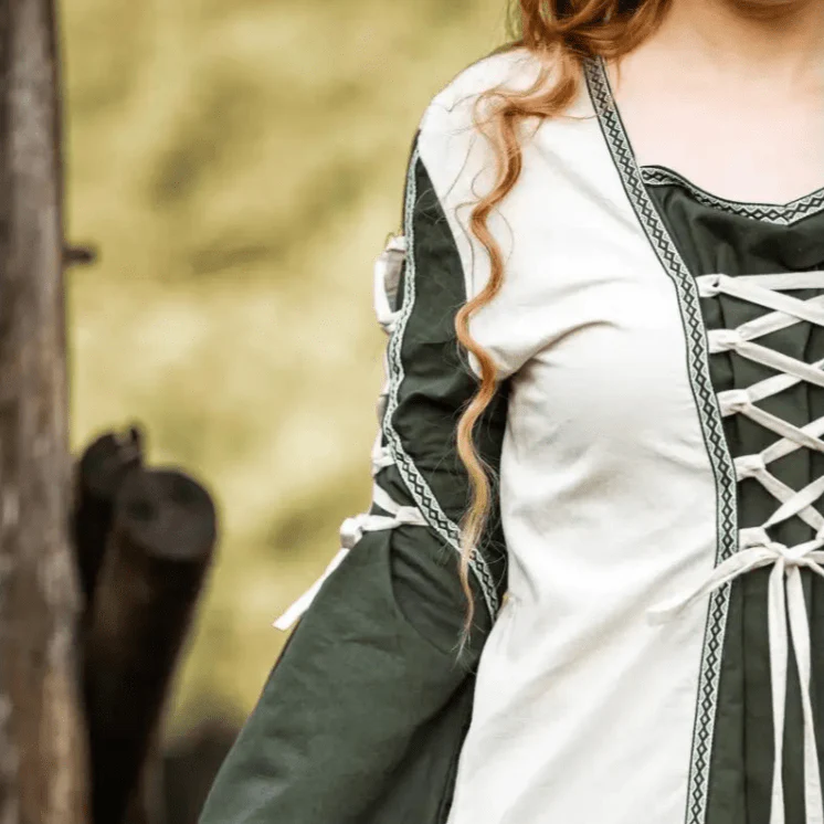 Natural and Green Pirate Gown | Laced Cotton Dress - Image 8