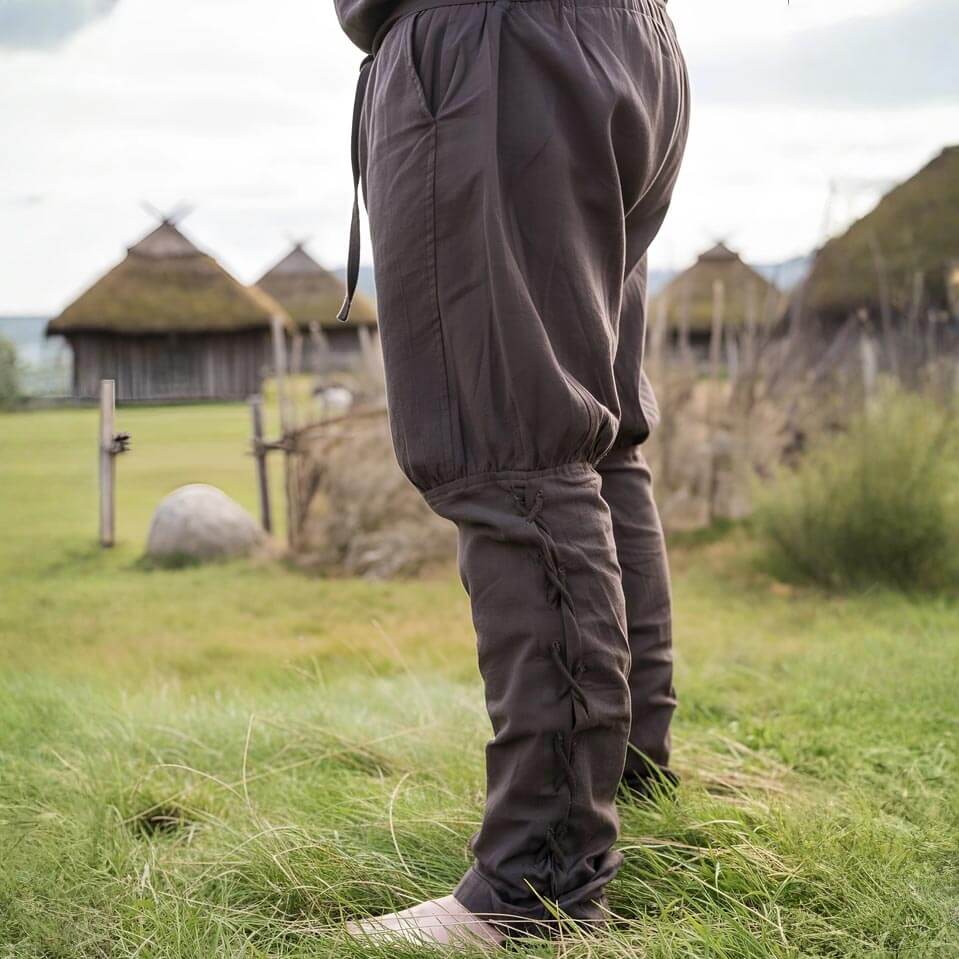 Premium Pirate Pants - Authentic Cut in Cotton with Leg Lacing (Brown) - Image 3