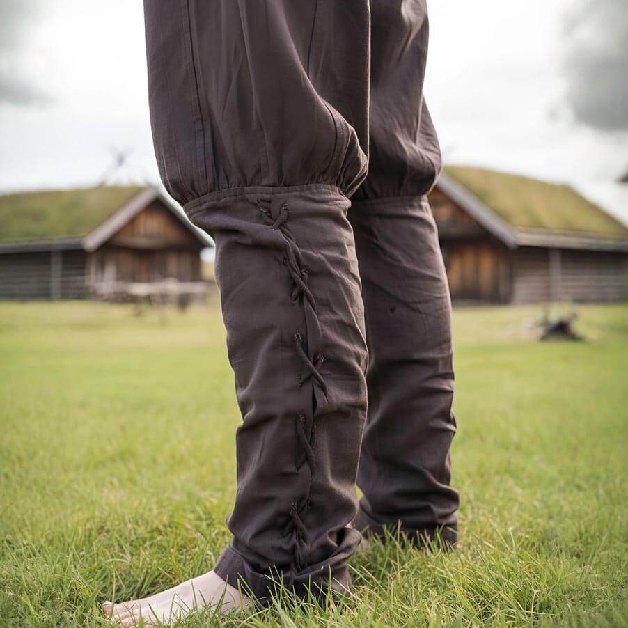 Premium Pirate Pants - Authentic Cut in Cotton with Leg Lacing (Brown) - Image 5
