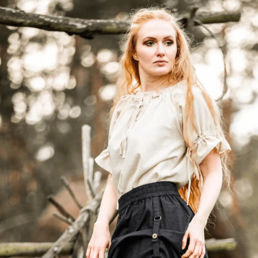 Natural Cotton Short Sleeve Pirate Blouse | Straight Cut - Image 4