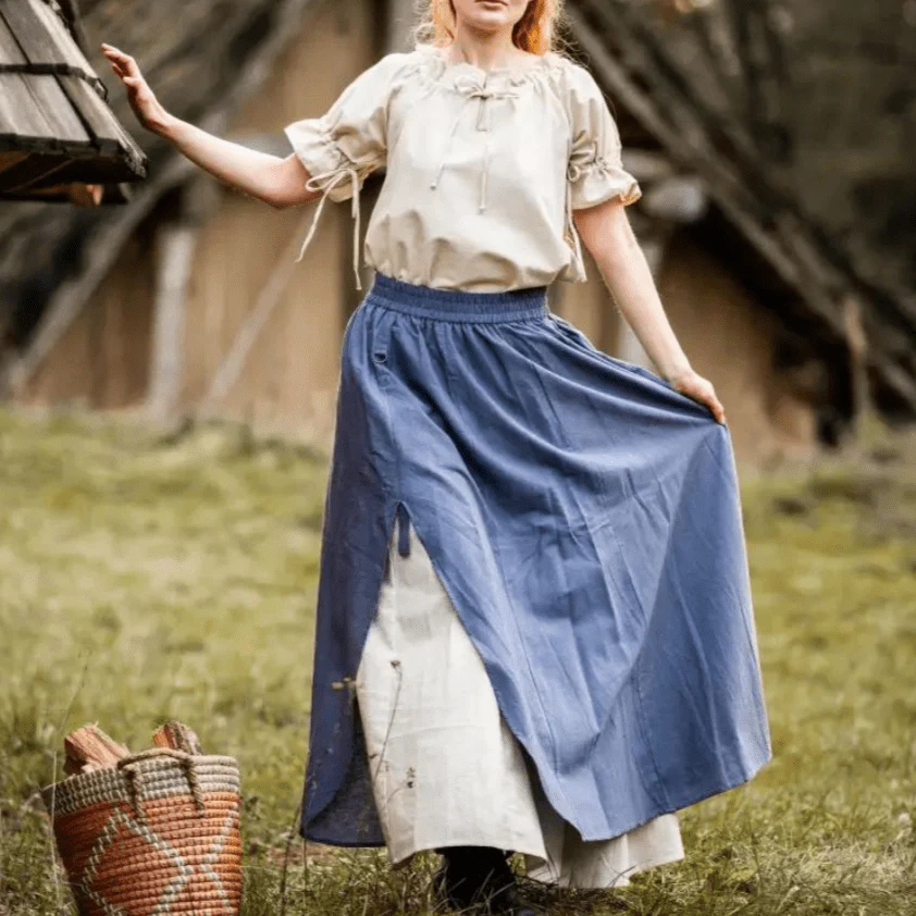 Blue and Natural Pirate Skirt | Double Layer | Side Slit - Image 3