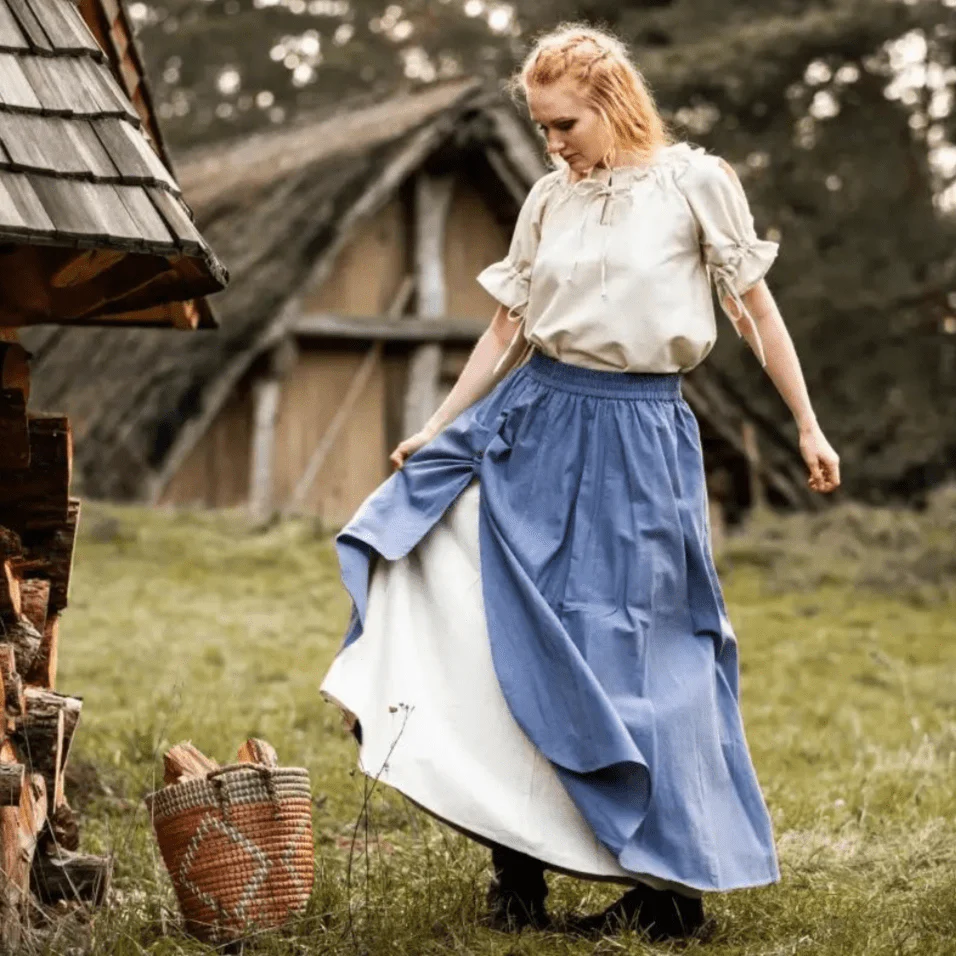 Blue and Natural Pirate Skirt | Double Layer | Side Slit - Image 4