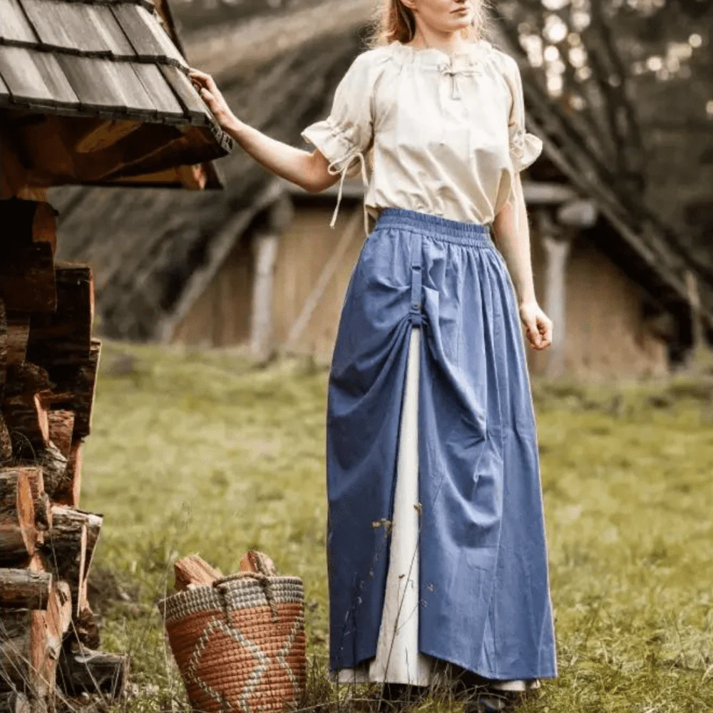 Blue and Natural Pirate Skirt | Double Layer | Side Slit - Image 6