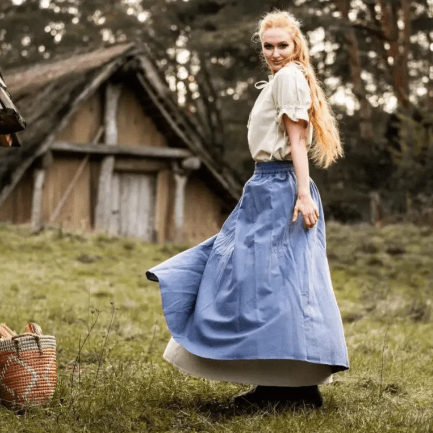 Blue and Natural Pirate Skirt | Double Layer | Side Slit - Image 9