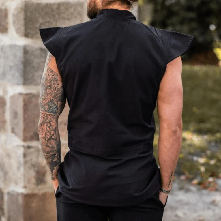 Black Sleeveless Button-Up Cotton Vest | Authentic Pirate Attire - Image 3